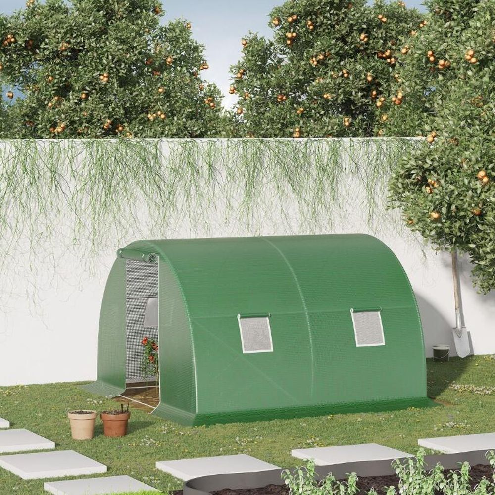 Serre tunnel jardin acier galvanisé pe 140 g/m² 3 x 3 x 2 m verte 4 fenêtres - comfortxl outdoor living