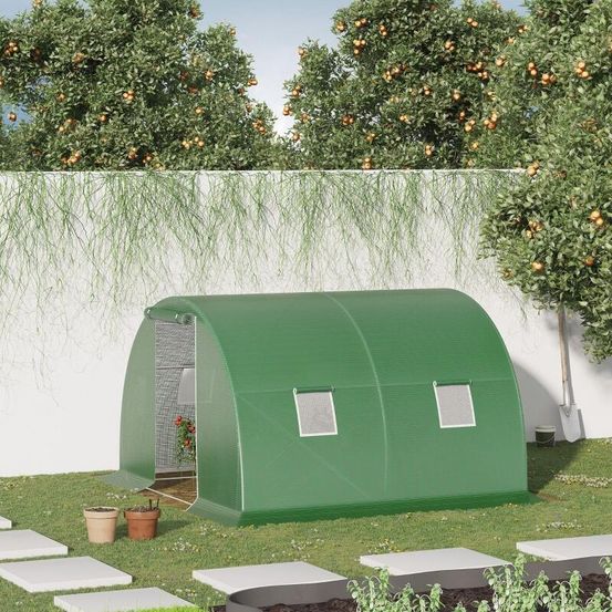 Serre tunnel jardin acier galvanisé pe 140 g/m² 3 x 3 x 2 m verte 4 fenêtres - comfortxl outdoor living