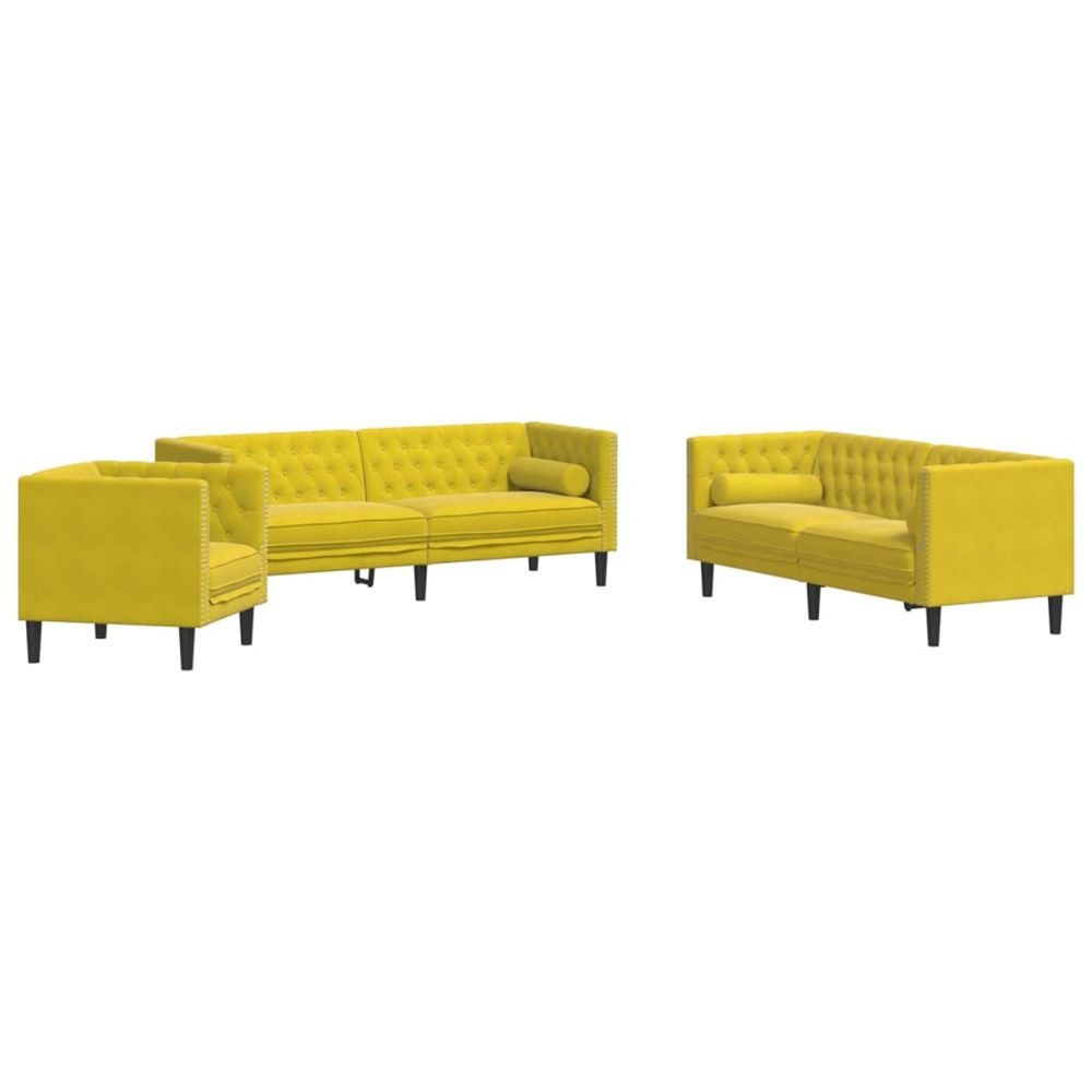 Ensemble de canapé chesterfield et traversins 3 pcs velours