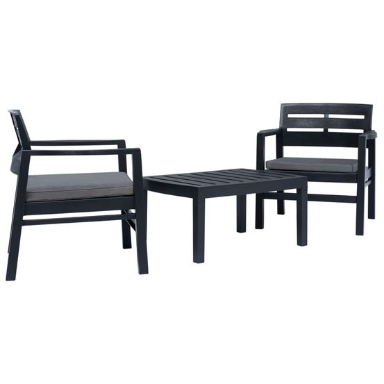 Salon de jardin 3 pcs plastique anthracite