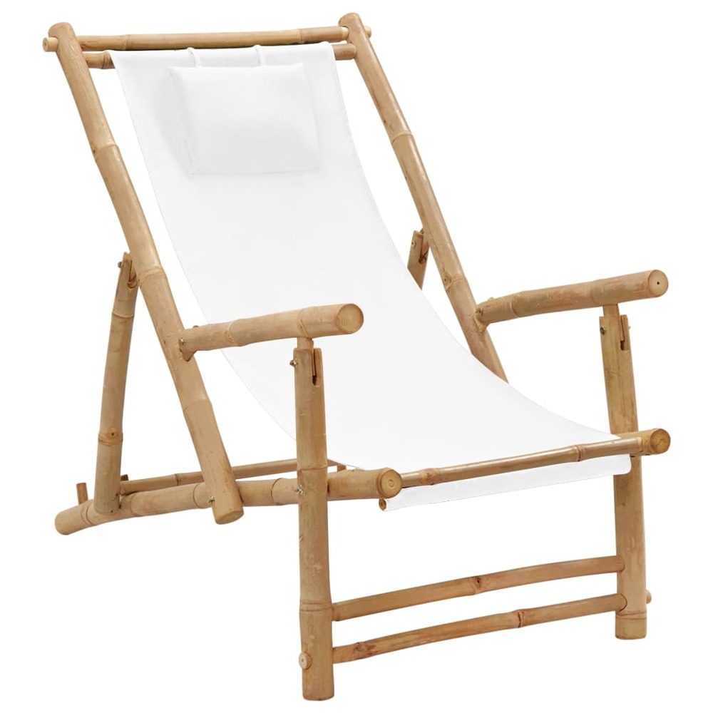 Chaise de terrasse bambou et toile blanc crème