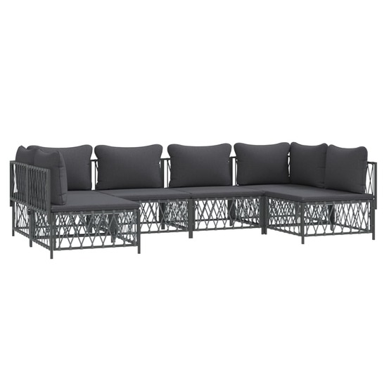Salon de jardin meuble d'extérieur ensemble de mobilier avec coussins 6 pièces anthracite acier
