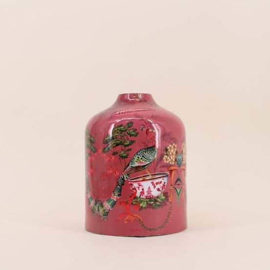 Vase col de cygne en métal laqué rose, h23cm