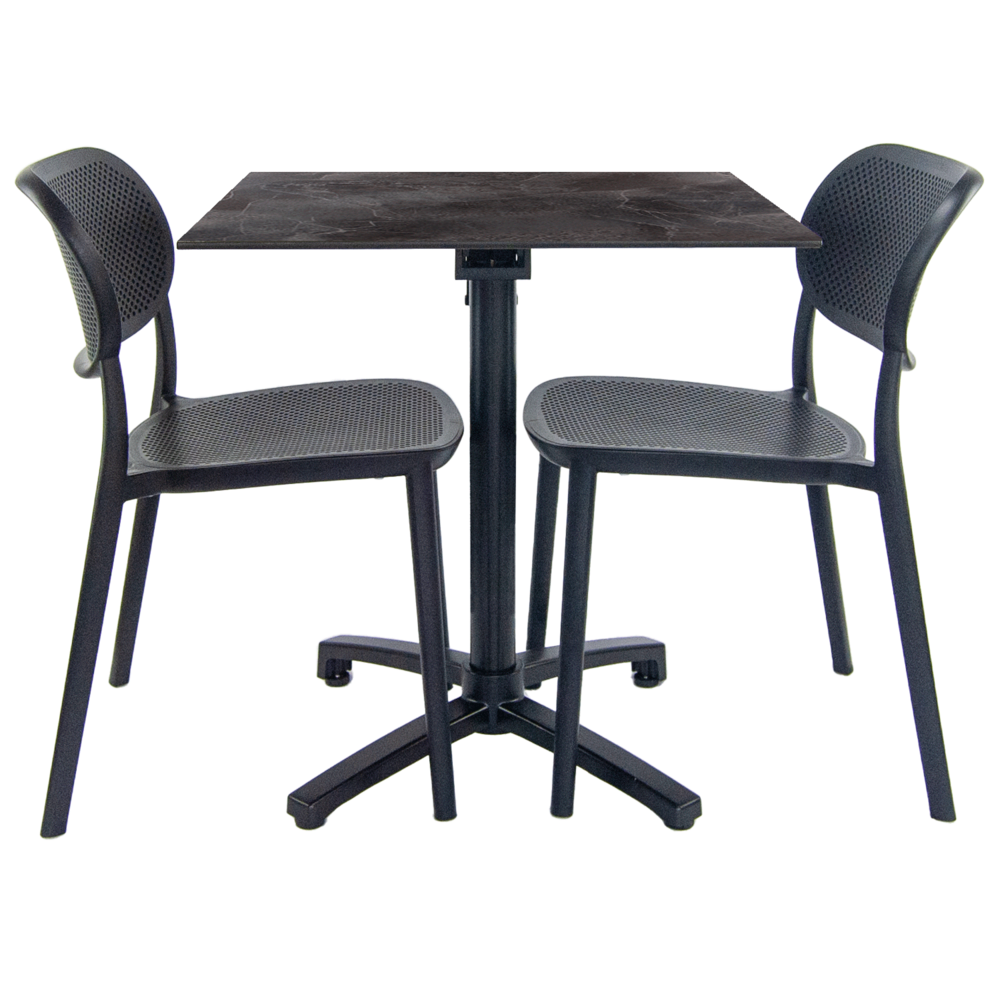 Lot de 1 table pliable pierre foncée + 2 chaises pour terrasse