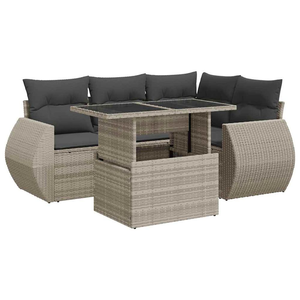 Salon de jardin 5 pcs avec coussins gris clair résine tressée