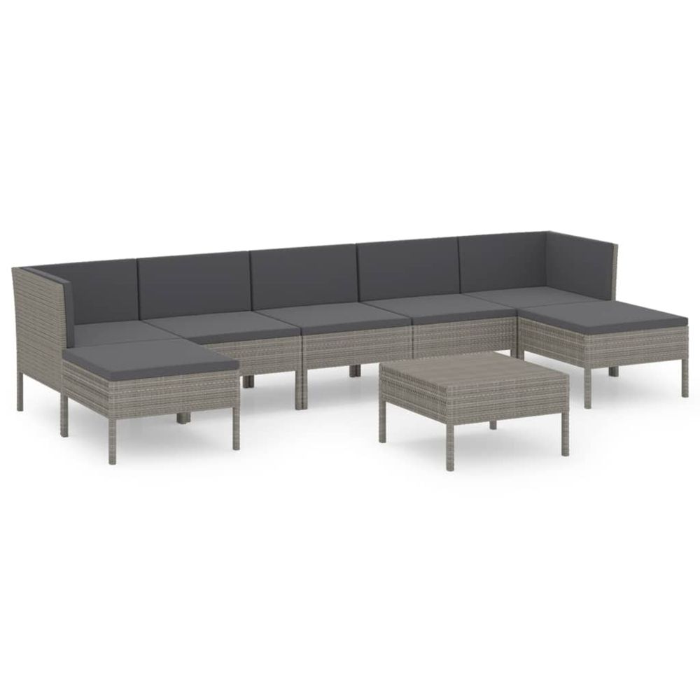 Salon de jardin 8 pcs avec coussins résine tressée gris