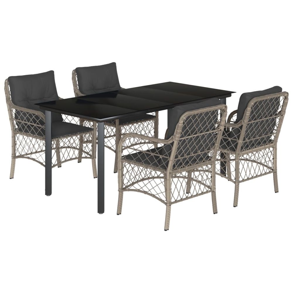 Ensemble à manger de jardin et coussins 5 pcs gris clair rotin