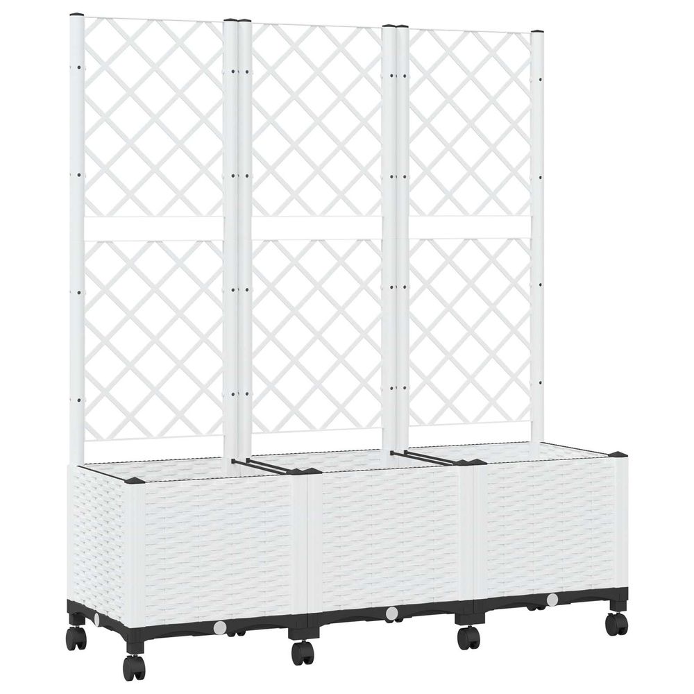 Bac de jardin avec treillis et roues blanc 120 x 40 x 146 cm pp