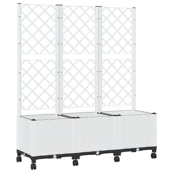 Bac de jardin avec treillis et roues blanc 120 x 40 x 146 cm pp