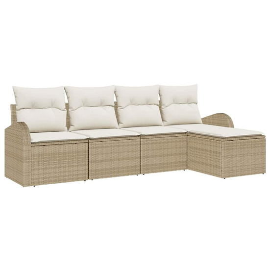 Ensemble de canapés avec coussin 5 pcs beige et blanc polyrotin