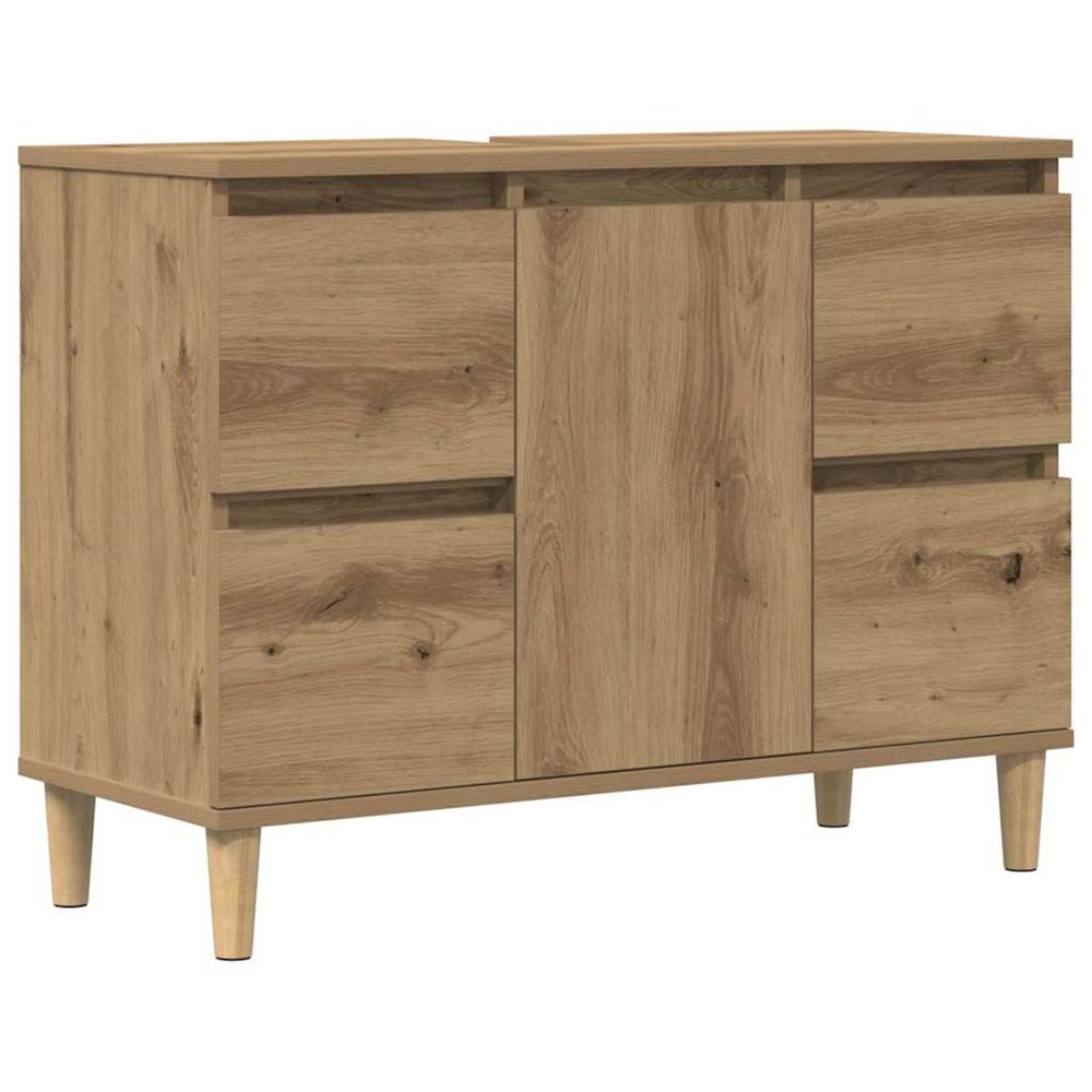 Armoire d'évier chêne artisanal 80x33x60 cm bois d'ingénierie