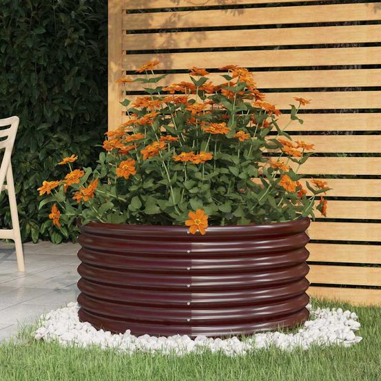Jardinière ronde acier galvanisé pour jardin balcon potager 80x36 cm marron