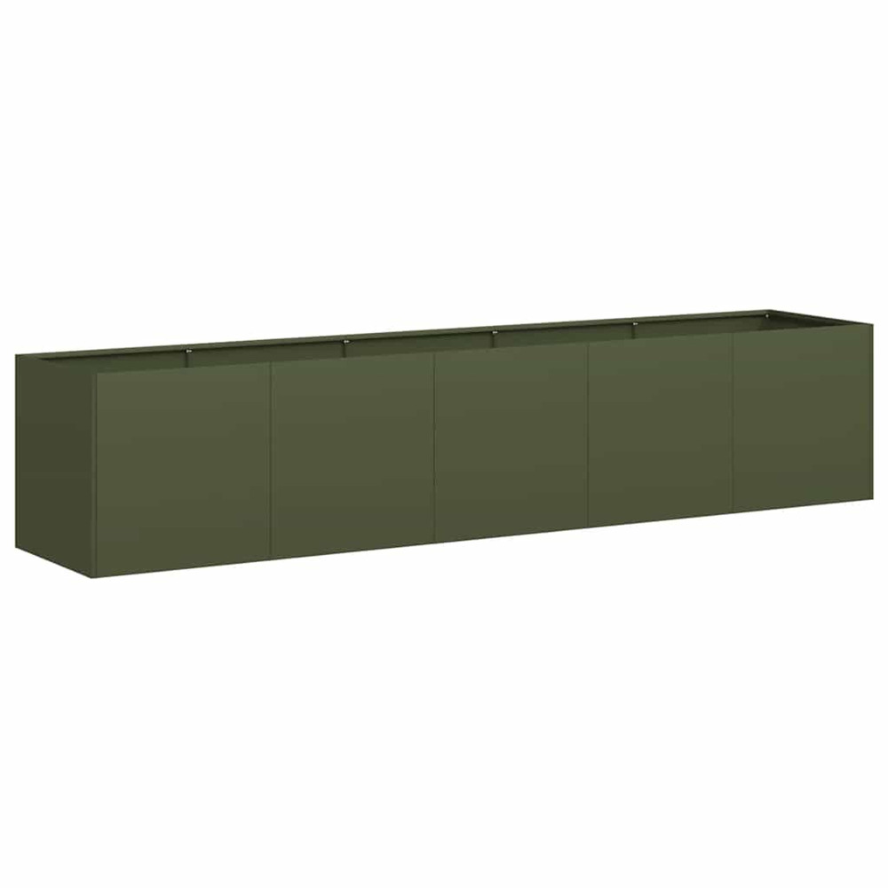Jardinière d'extérieur vert olive 200x40x40 cm acier laminé à froid