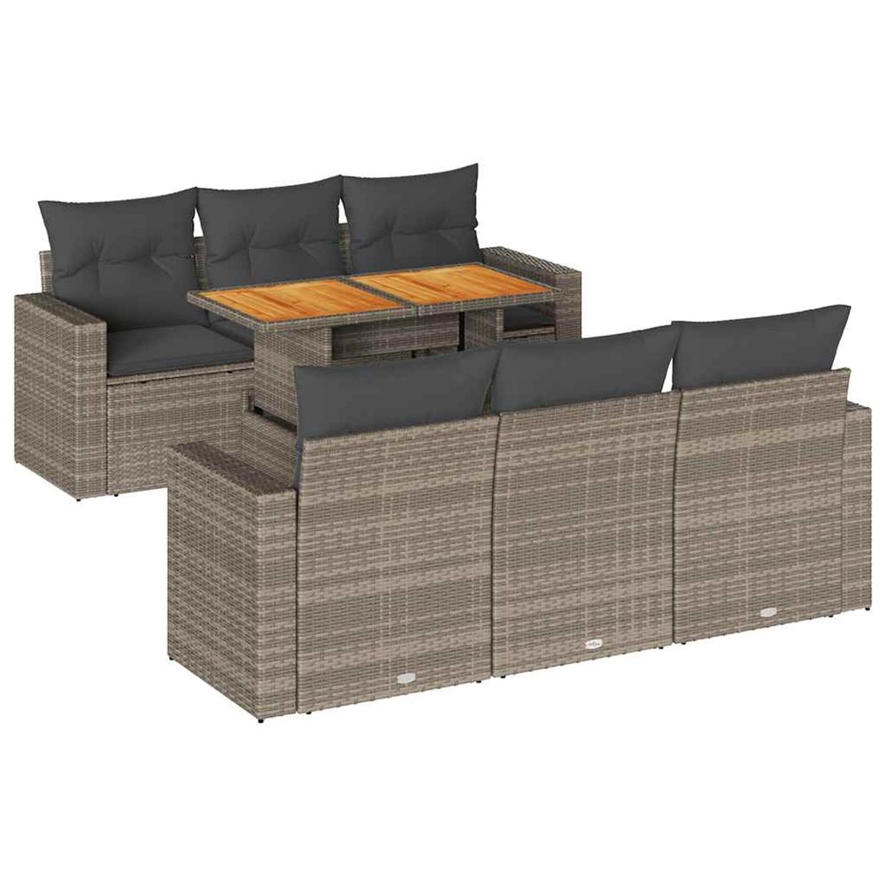 Salon de jardin avec coussins 7 pcs gris résine tressée