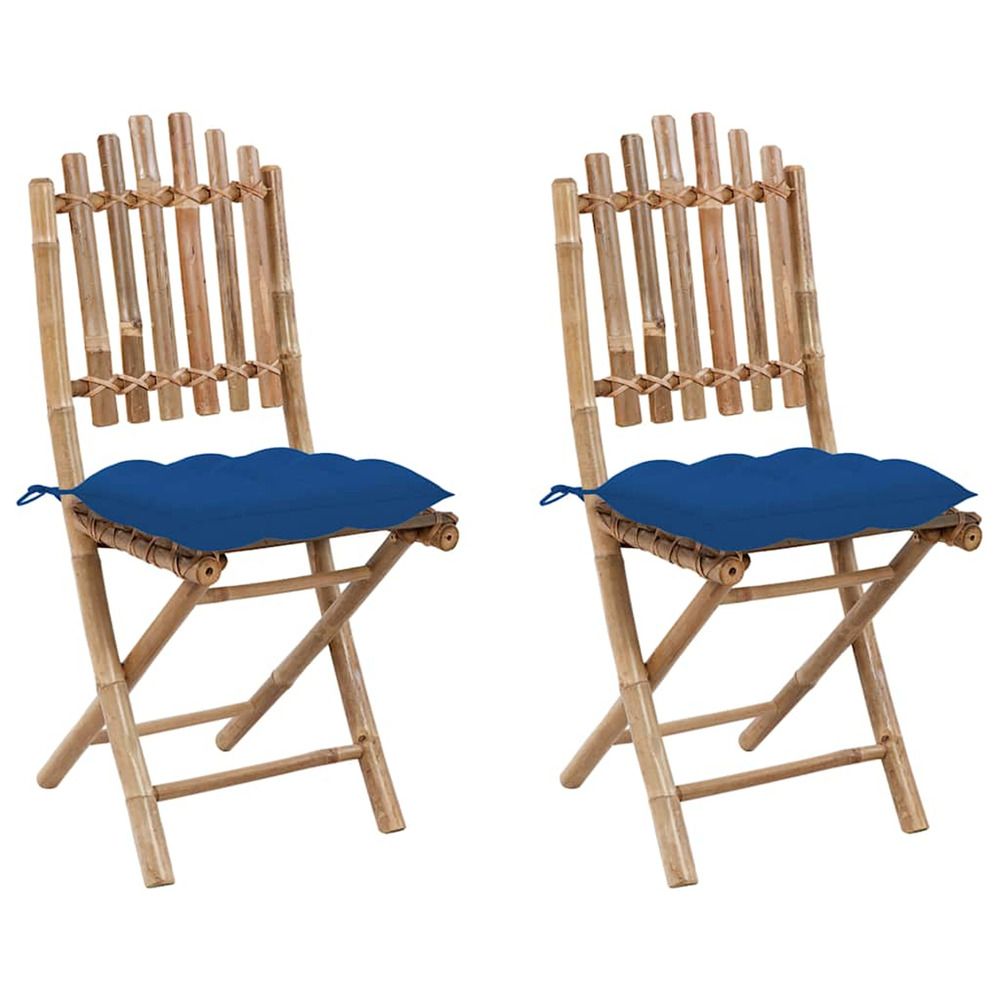 Chaises pliantes (lot de 2) avec coussins en bambou