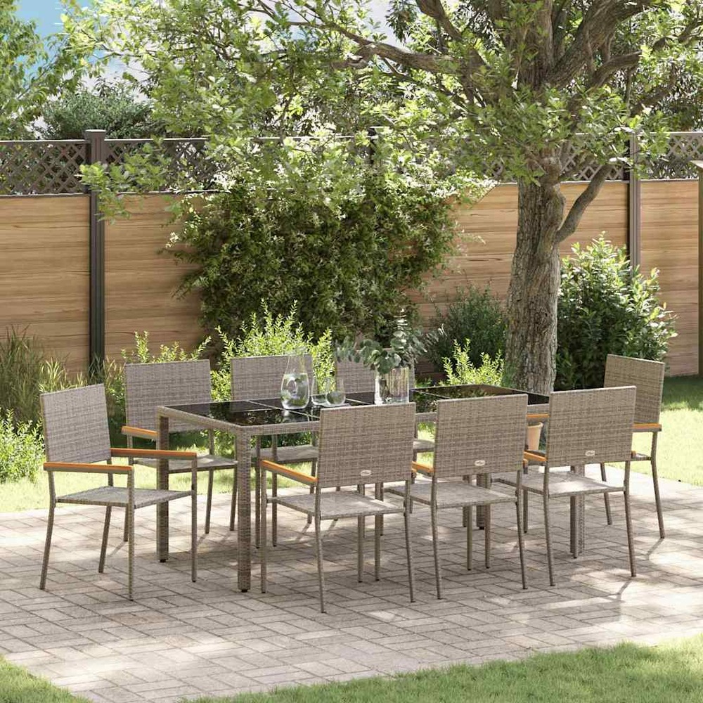 Ensemble de salle à manger pour jardin 9 pcs gris polyrotin