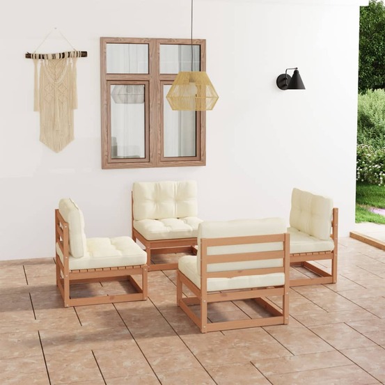 Salon de jardin 4 pcs avec coussins bois de pin massif