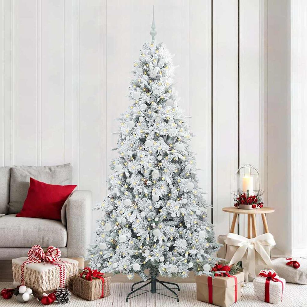 Arbre de noël artificiel 210cm tout inclus : lumières, 120 boules & décorations forestières