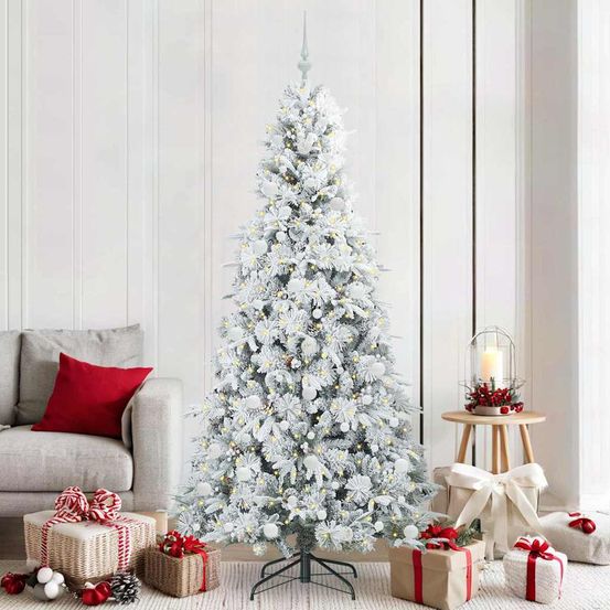 Arbre de noël artificiel 210cm tout inclus : lumières, 120 boules & décorations forestières