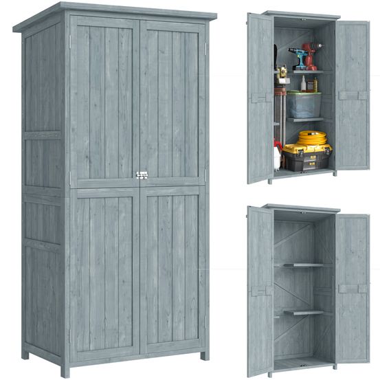 Armoire de jardin bois sapin rangement outils 2 étagères 10 crochets 85x54x170cm gris - comfortxl outdoor living
