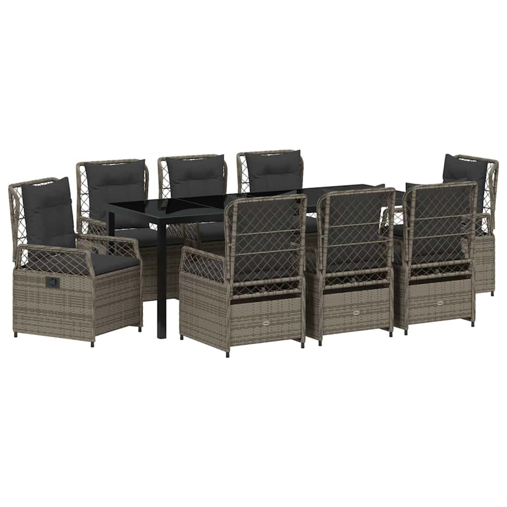 Ensemble de salle à manger pour jardin 9 pcs gris polyrotin