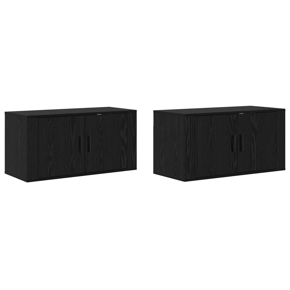 Ensemble de meuble tv mural 2 pc chêne noir bois d'ingénierie