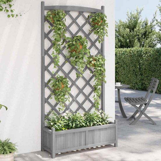 Grande jardinière treillis arqué bois de sapin pour plantes grimpantes gris 180cm