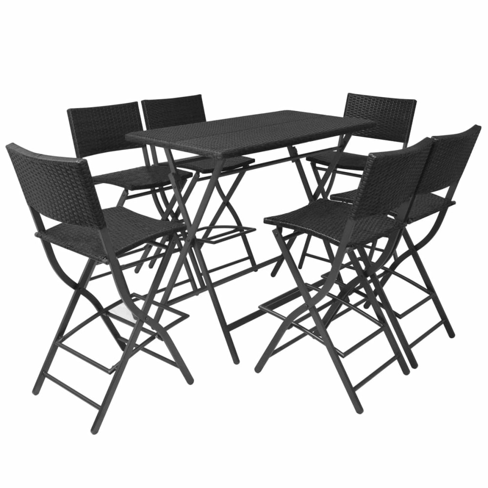 Mobilier à dîner pliable jardin 7 pièces acier résine tressée noir