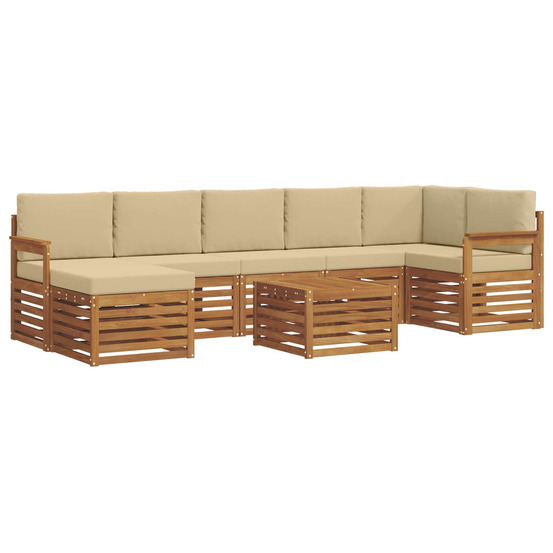 Ensemble de canapé d'angle avec coussin 8 pcs naturel et beige