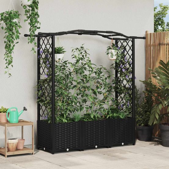 Lit potager surélevé treillis pp jardin support plantes toit courbé 164x40x138cm noir