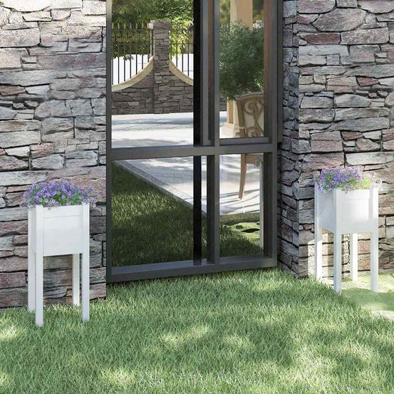 Lot de 2 jardinières hautes en pin massif pour terrasse blanc 70cm