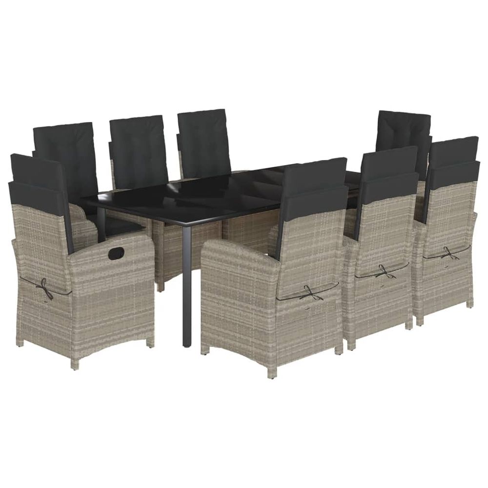 Ensemble à manger de jardin et coussins 9 pcs gris clair rotin