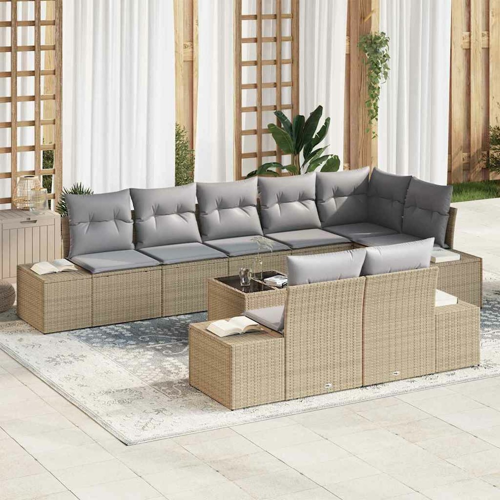 Ensemble de canapé de jardin beige et gris clair poly rotin