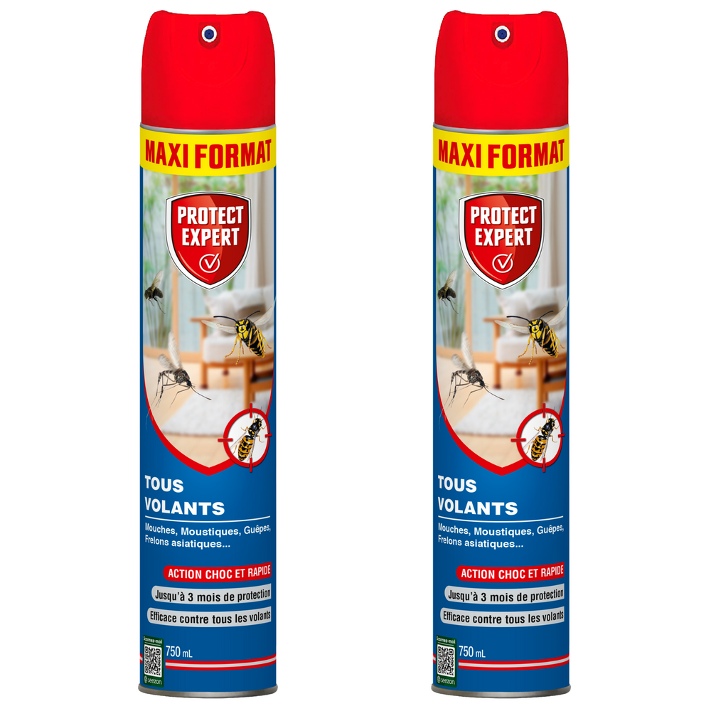 Protect expert 2 aérosols anti insectes volants - prêt a l'emploi - 2x750ml - action curative & préventive vol750nx2