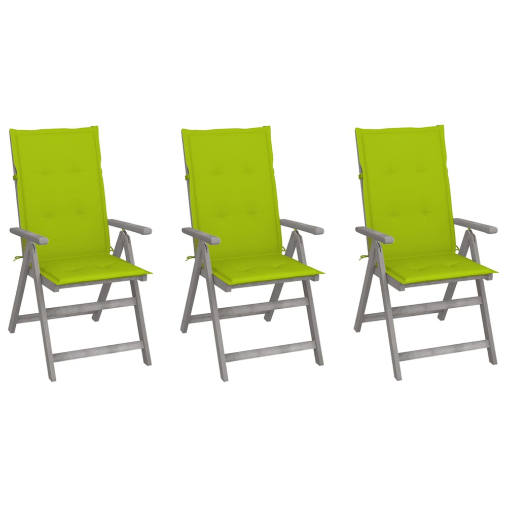 Chaises inclinables de jardin lot de 3 et coussins bois acacia
