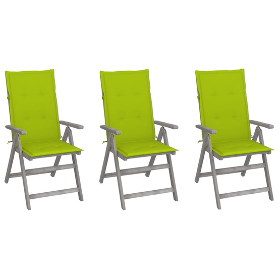 Chaises inclinables de jardin lot de 3 et coussins bois acacia