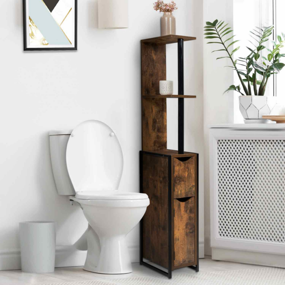Idmarket meuble wc 2 portes dayton avec étagères design industriel