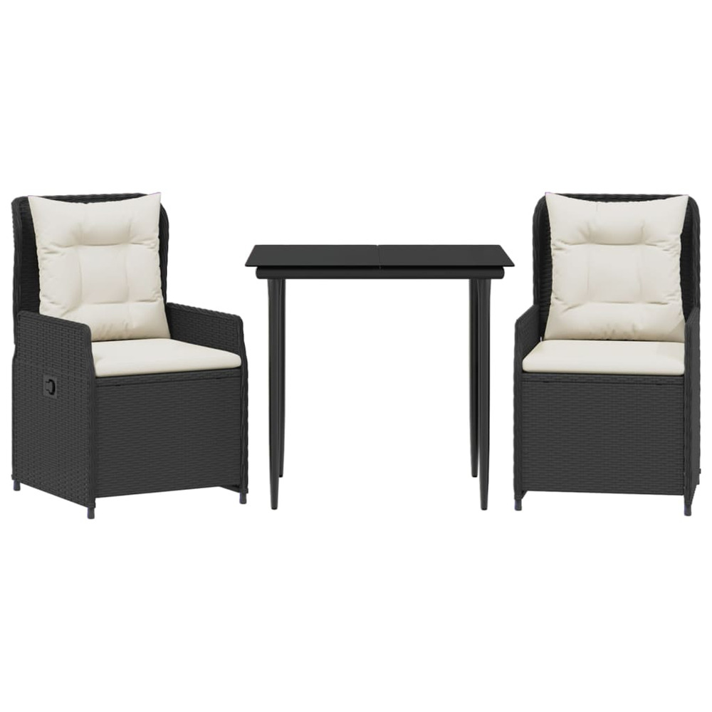 Ensemble à manger de jardin avec coussins 3 pcs noir