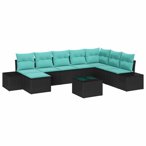 Ensemble de canapé de jardin 8 pc noir et turquoise polyrotin