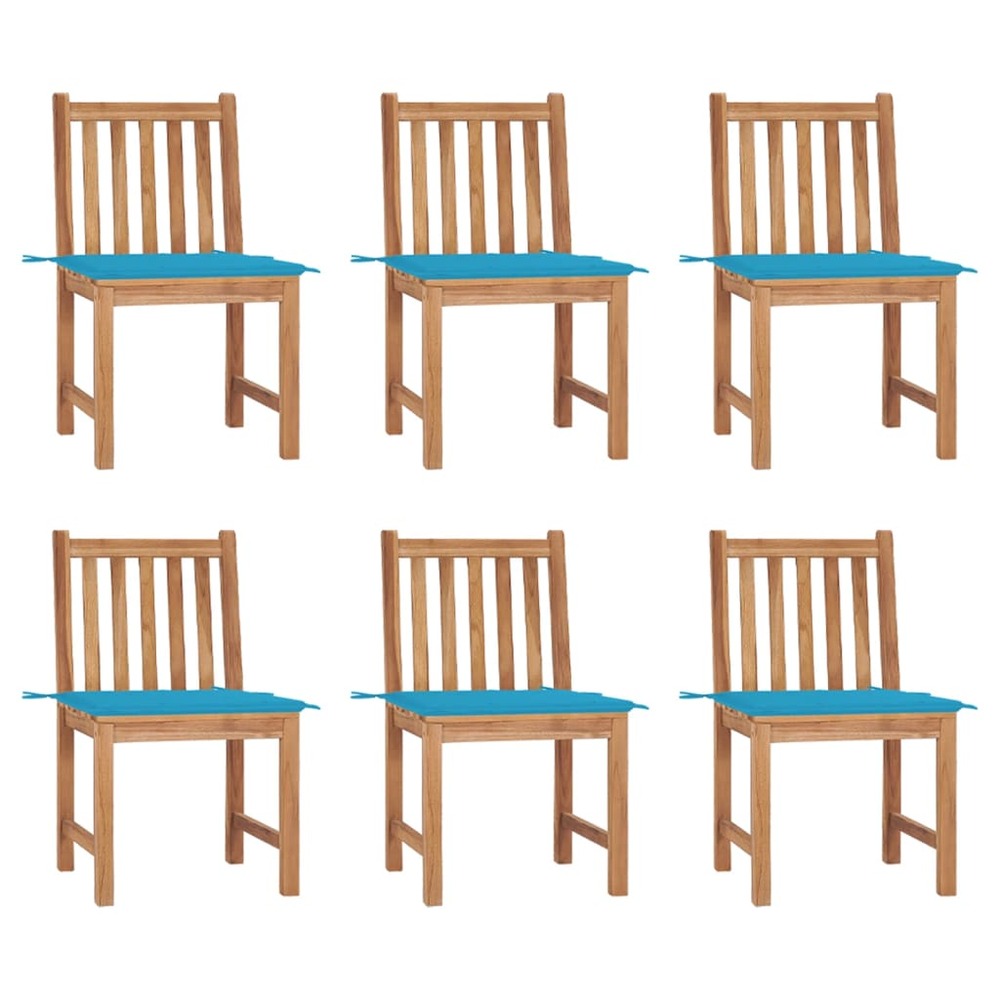Chaises de jardin lot de 6 avec coussins bois de teck massif