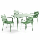 Ensemble table de jardin et 4 fauteuils en métal vert cactus