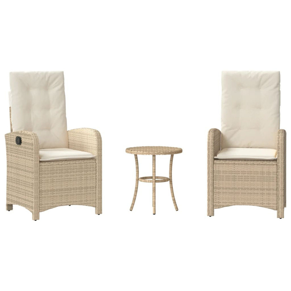 Ensemble de bistro 3 pcs avec coussins beige résine tressée