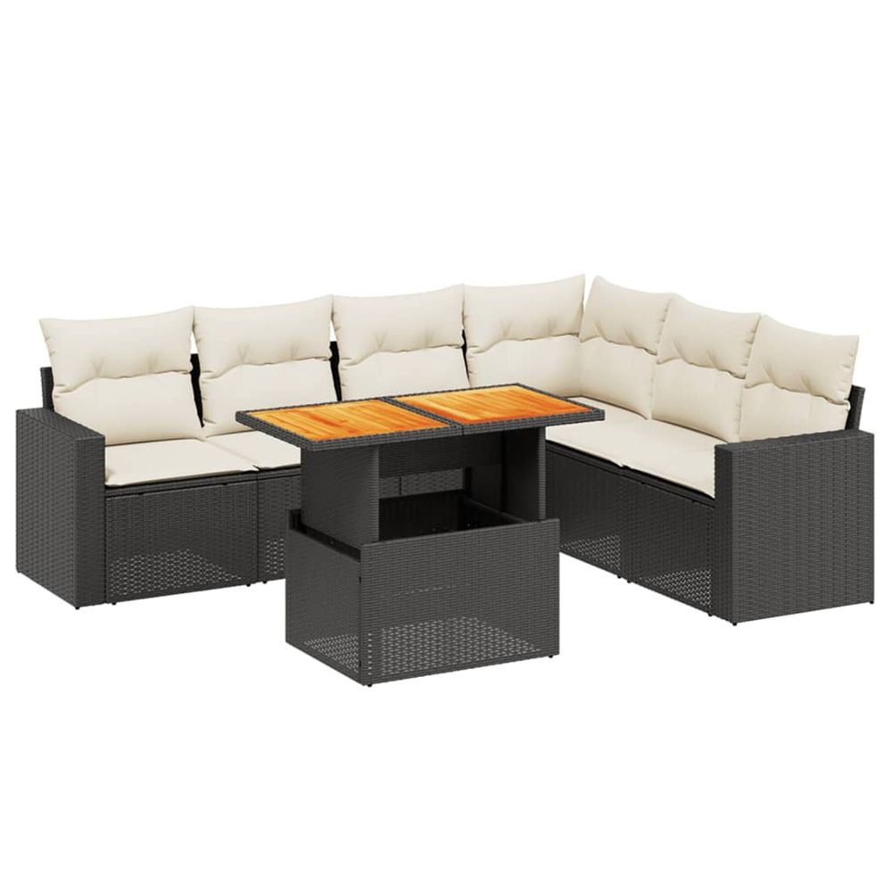 Salon de jardin 7 pcs avec coussins noir résine tressée