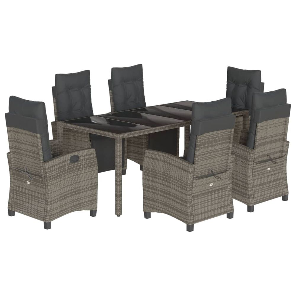 Ensemble à manger de jardin et coussins 7 pcs gris rotin