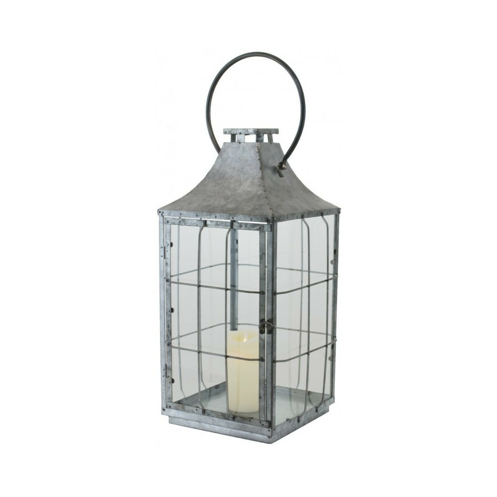 Lanterne en métal gris 25 x 25 x 71 cm