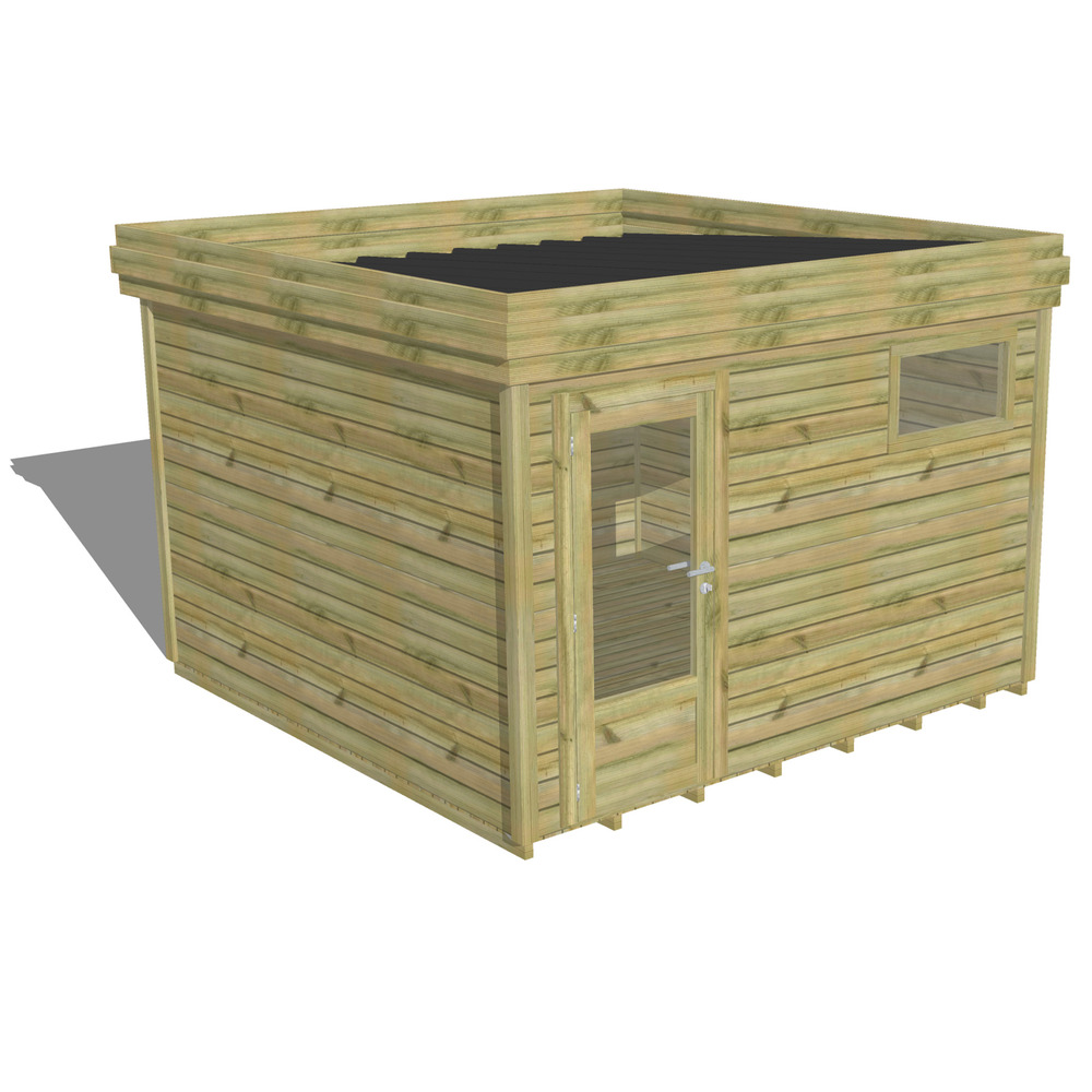 Abri de jardin bois pin traité autoclave 27mm - 3,44x3,44m / 12m2 - bac acier - plancher bois