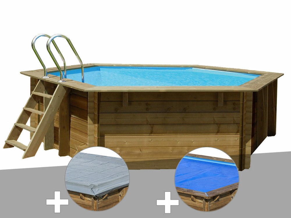 Kit piscine bois vanille 2 ø 4,00 x 1,19 m + bâche hiver + bâche à bulles
