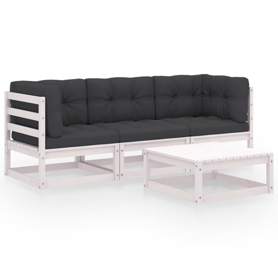 Salon de jardin 4 pcs avec coussins bois de pin massif
