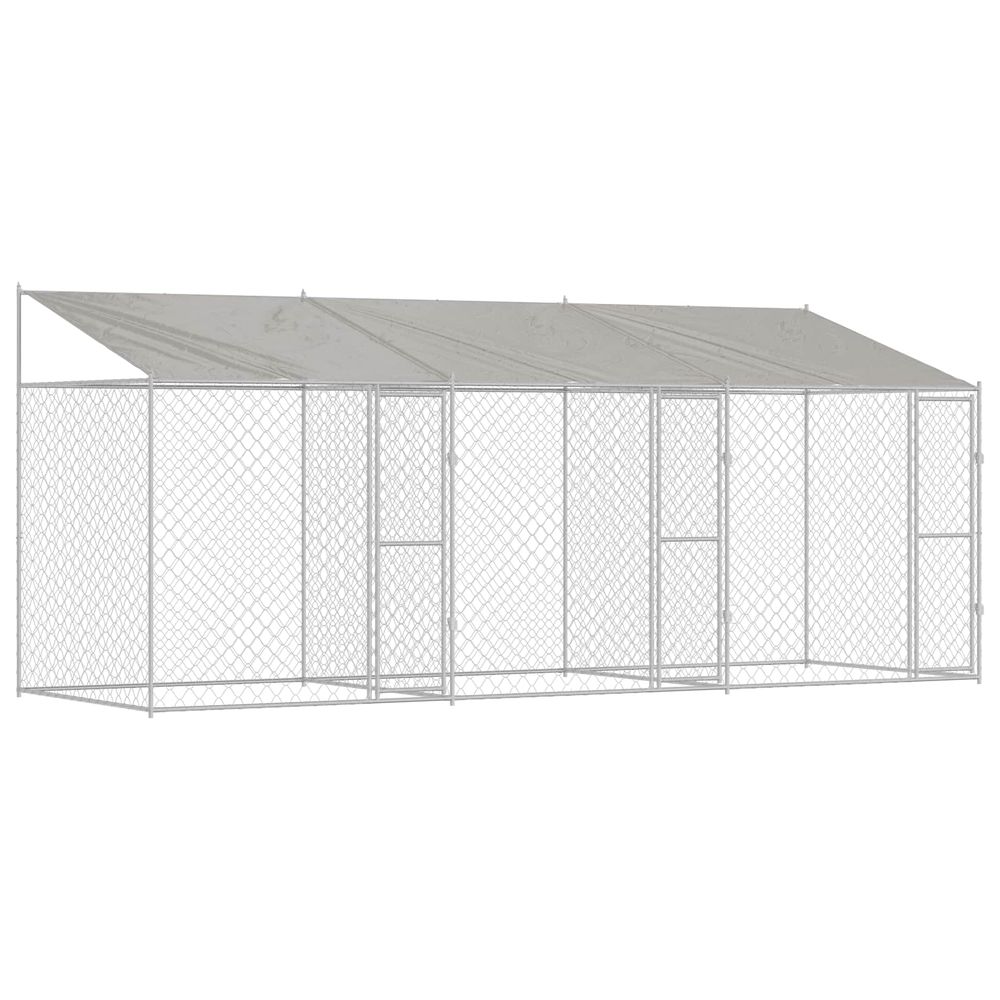 Cage pour chien avec toit argenté 600 x 200 x 256 cm