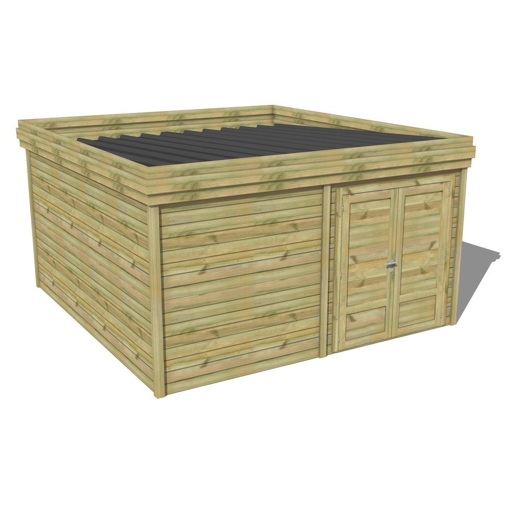 Abri de jardin bois pin traité autoclave 27mm - 4,695x4,34m / 20m2 - bac acier - abri français